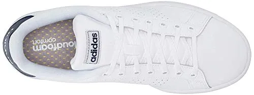 adidas mens Advantage Running Shoe, White/White/Dark Blue, 8.5 US