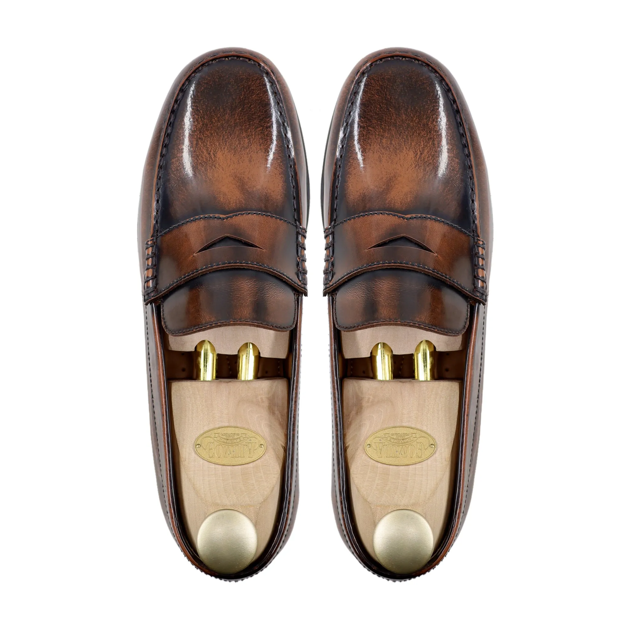 Arvel - Men's Burnished Tan Brown Box Leather High Shine Leather Loafer