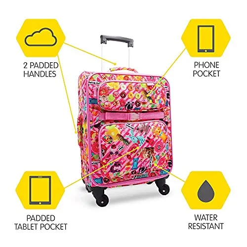 Bixbee Kids Luggage and Duffle Bag Set, Kids Suitcase & Overnight Bag for Girls and Boys with Pockets, Durable Zippers, and Flake Resistant Design in Funtastical Pink - Set of Two