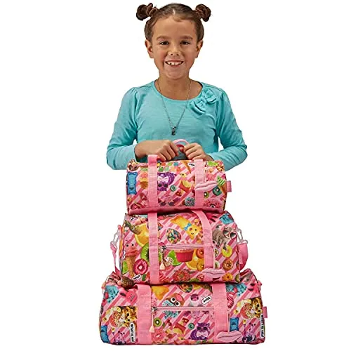 Bixbee Kids Luggage and Duffle Bag Set, Kids Suitcase & Overnight Bag for Girls and Boys with Pockets, Durable Zippers, and Flake Resistant Design in Funtastical Pink - Set of Two