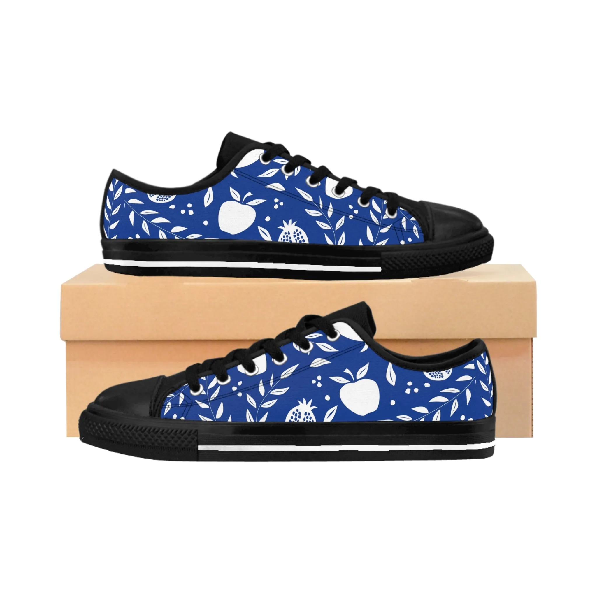 Blue and White Apple Women's Sneakers