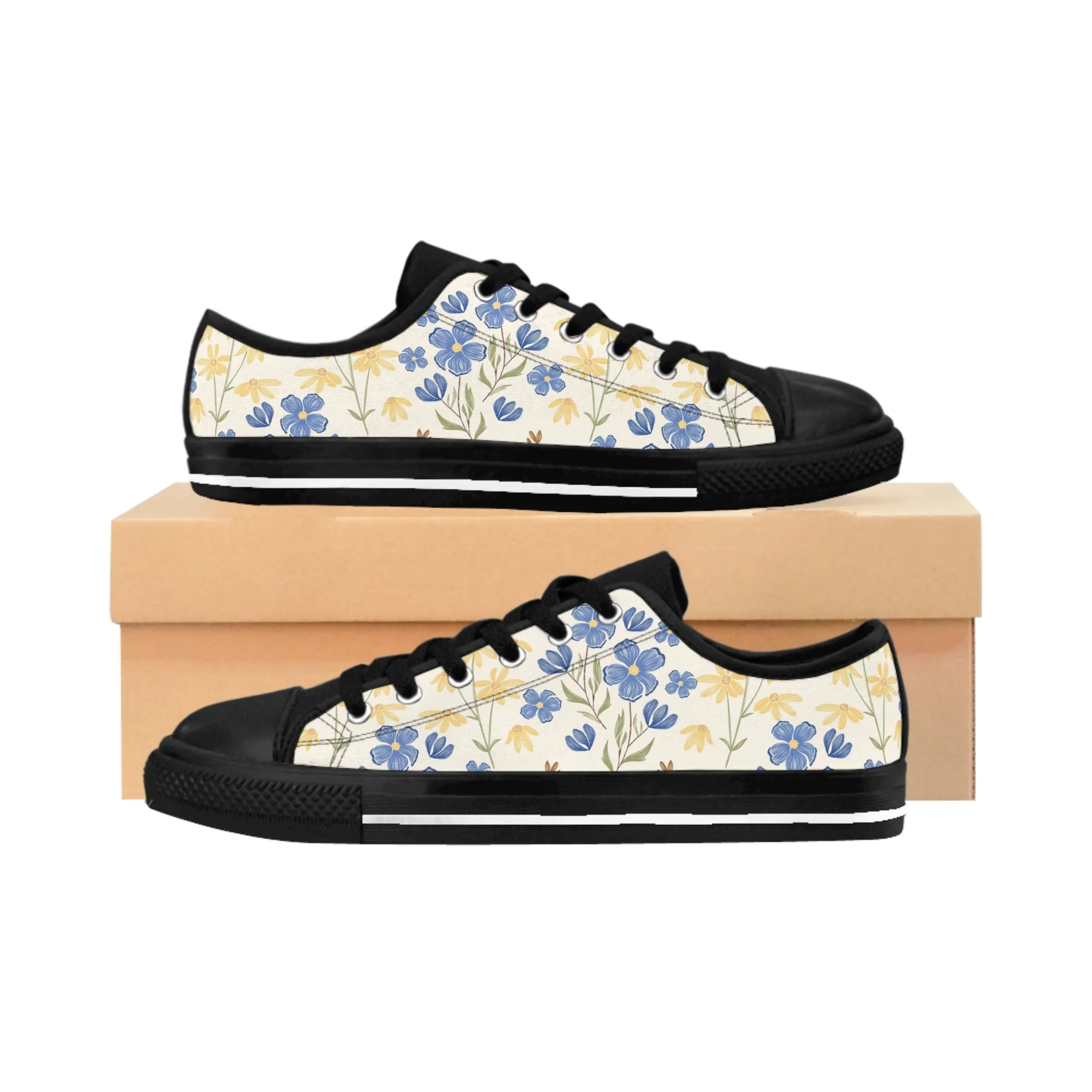 Blue and Yellow Flowers Women's Sneakers