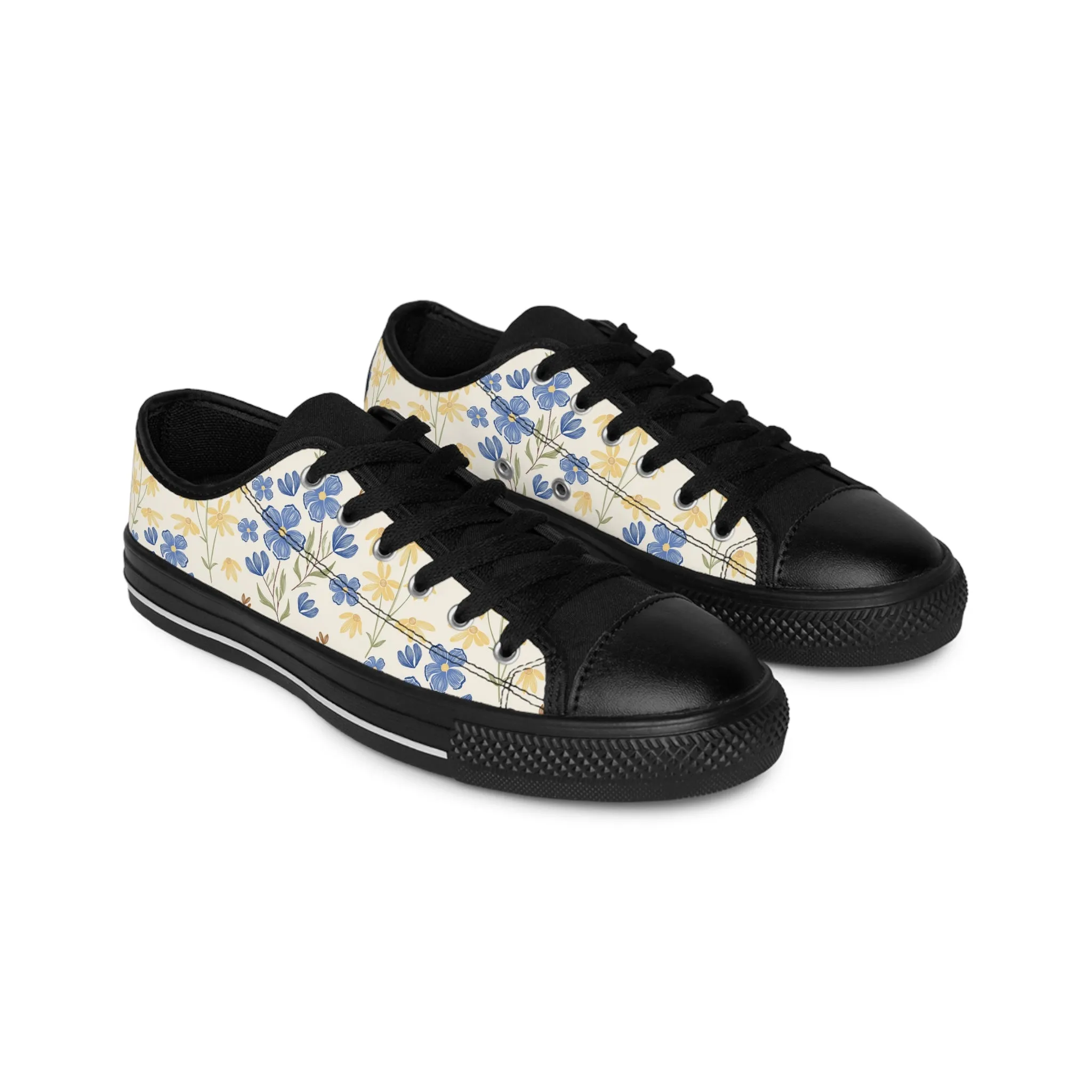Blue and Yellow Flowers Women's Sneakers