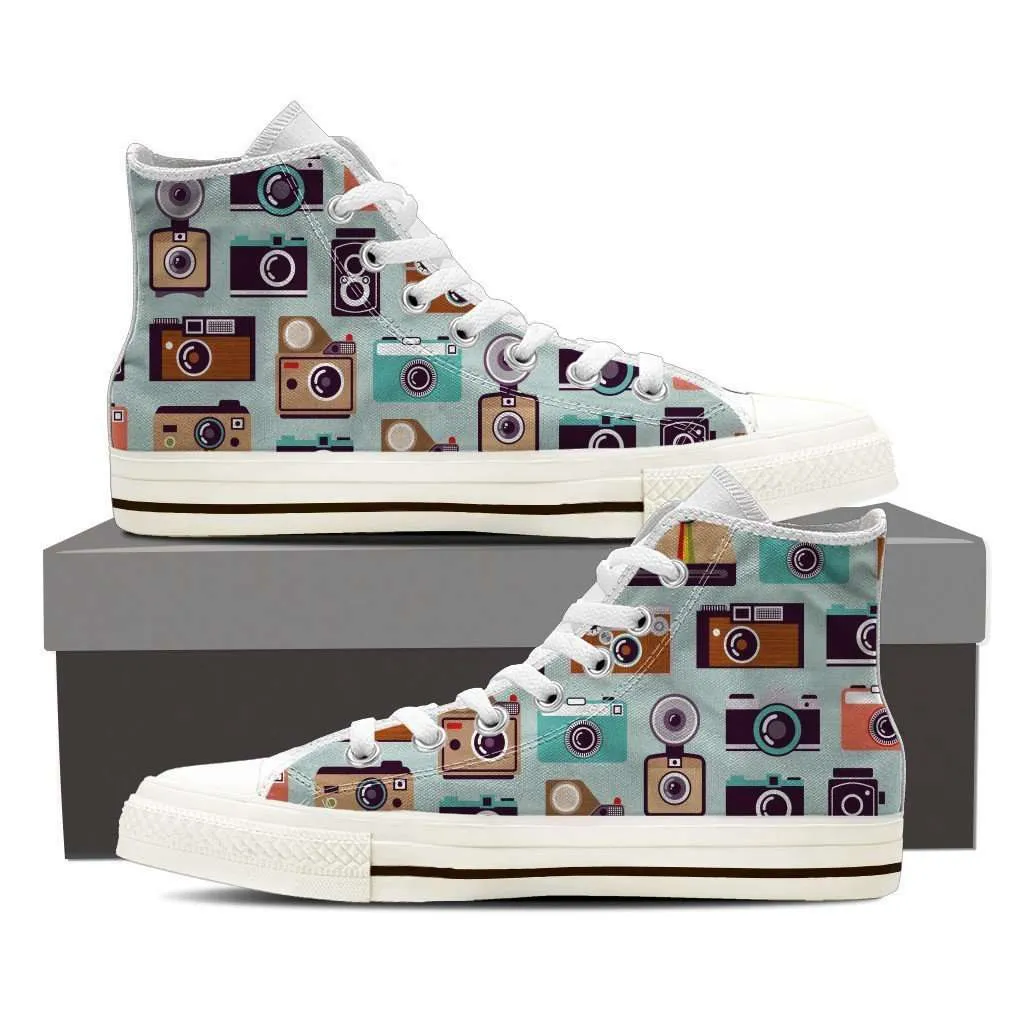 Camera Collage of Old Style Camera's Canvas Hightop Shoes
