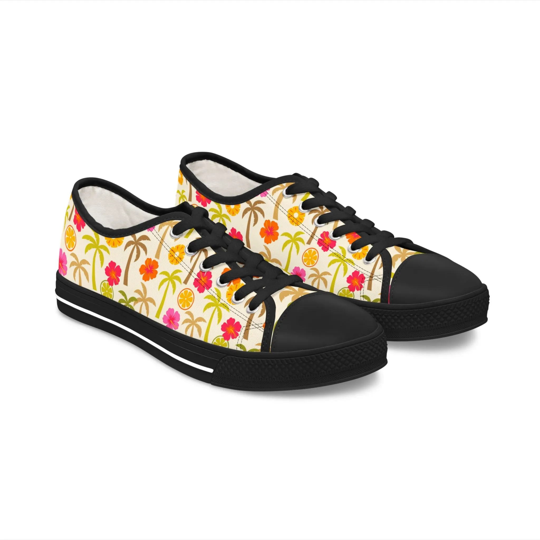 Colorful Hibiscus Palm Tree Women's Low Top Sneakers