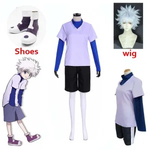 Cosplay Costume Custom Made suit Killuaua Cosplay Zoldyckck uniform Wig And shoes