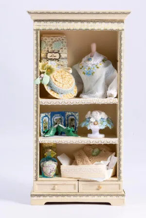 Dollhouse Miniature ~ Decorated Ladies Cabinet with Dress Form, Hat & Accessories - From Small Sea Workshop