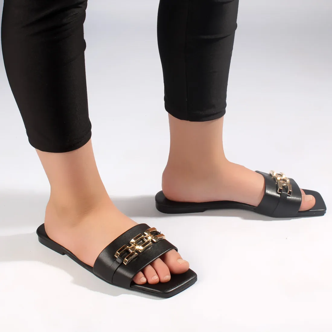 elegent women slipper/ black/ made in turkey -7845