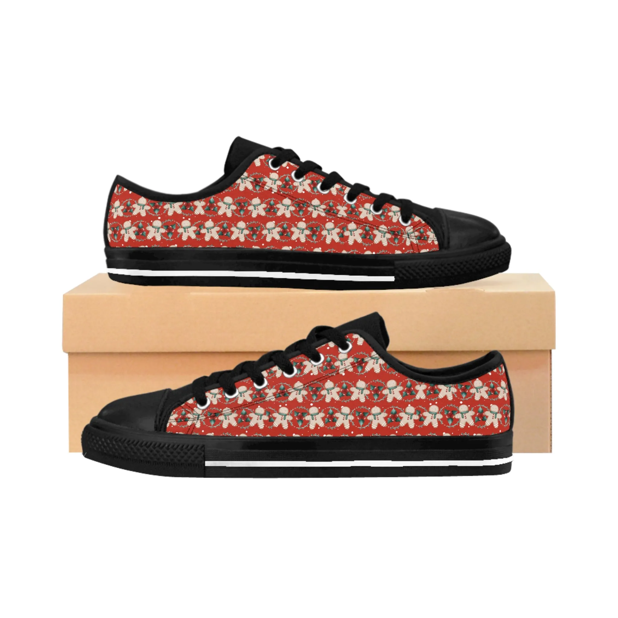Gingerbread Red Background Women's Sneakers
