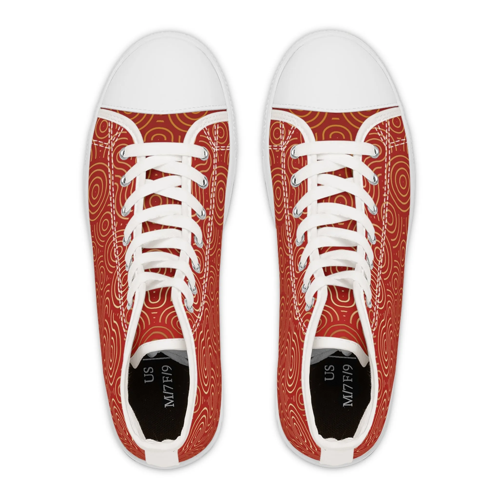 Golden Pattern Red Background Women's High Top Sneakers