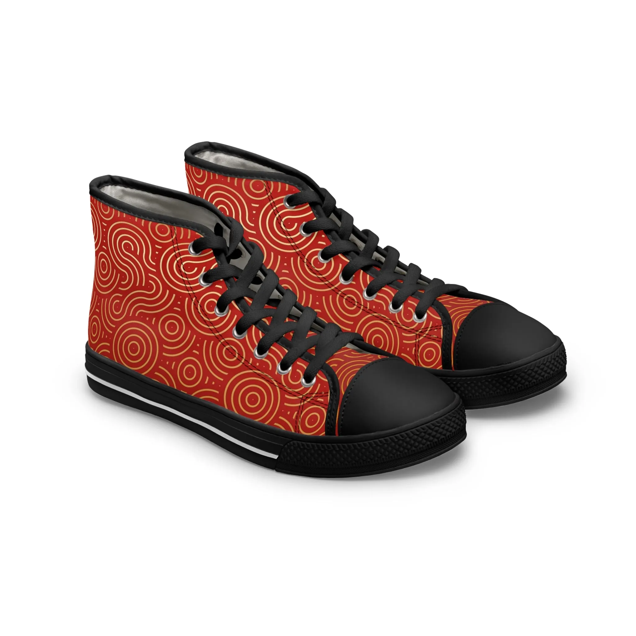 Golden Pattern Red Background Women's High Top Sneakers
