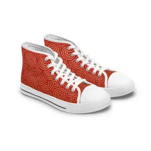 Golden Pattern Red Background Women's High Top Sneakers