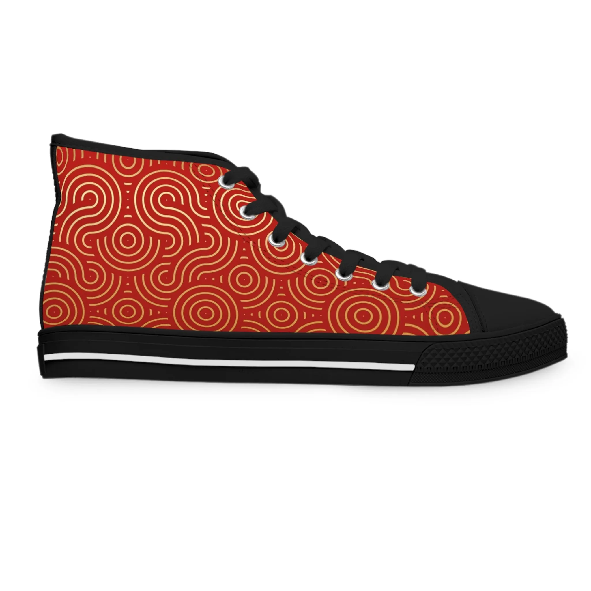 Golden Pattern Red Background Women's High Top Sneakers
