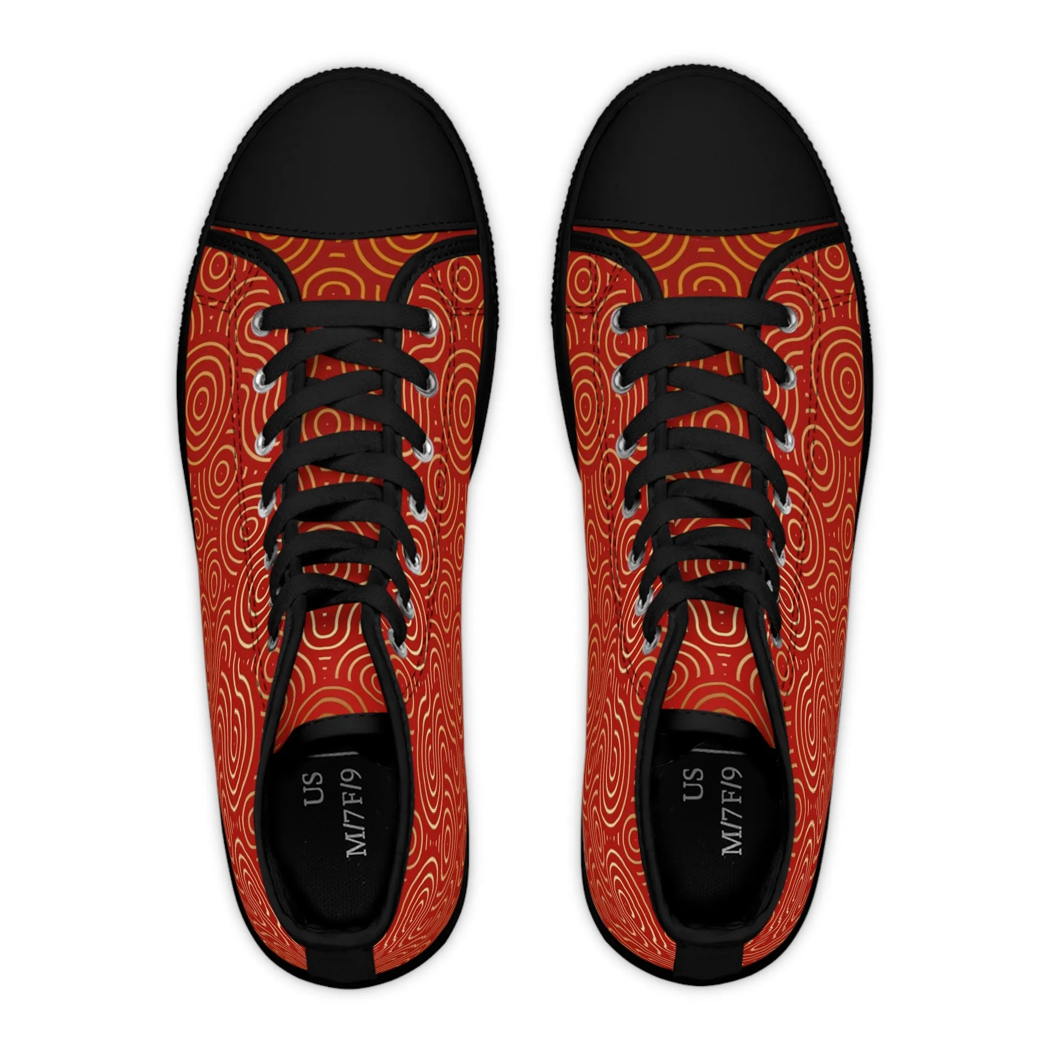 Golden Pattern Red Background Women's High Top Sneakers