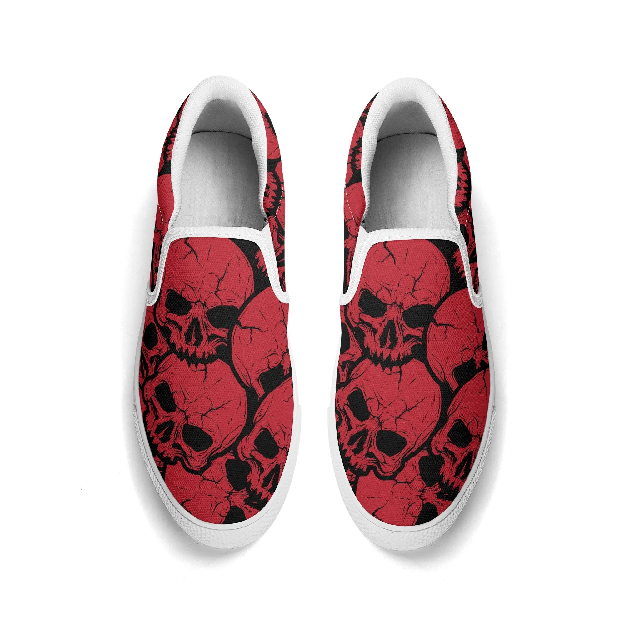 Gothic Red Skull Design Slip On Shoes