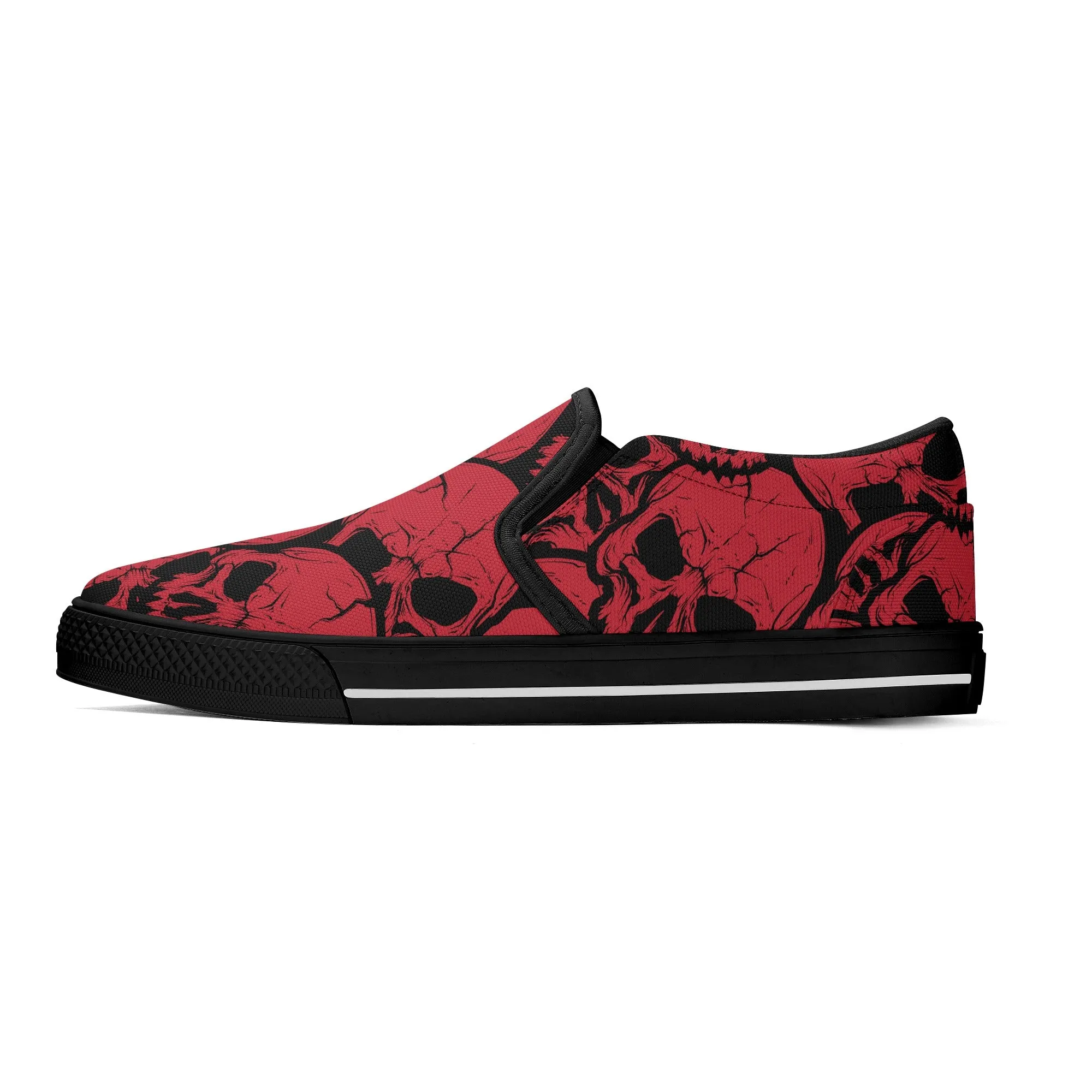 Gothic Red Skull Design Slip On Shoes