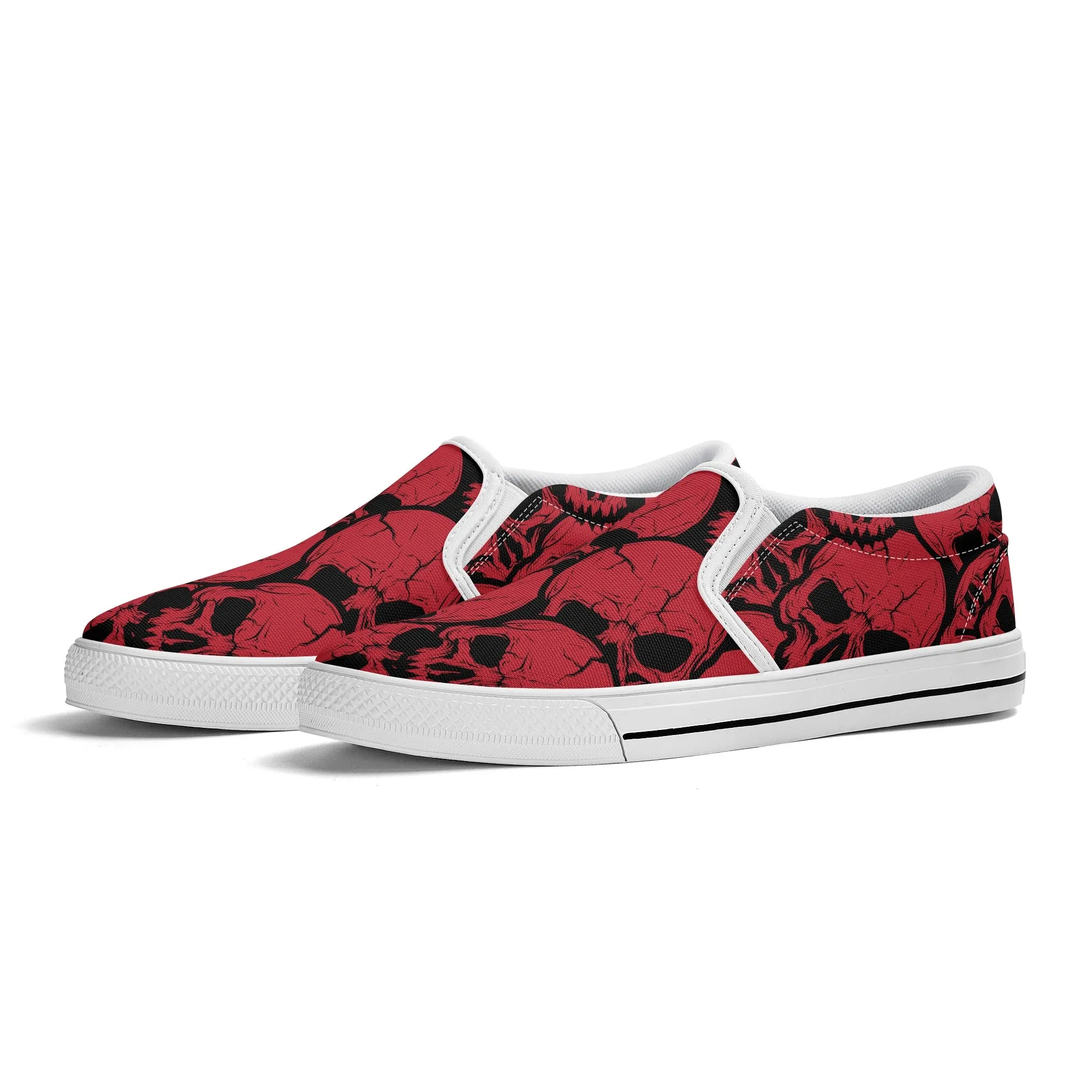 Gothic Red Skull Design Slip On Shoes