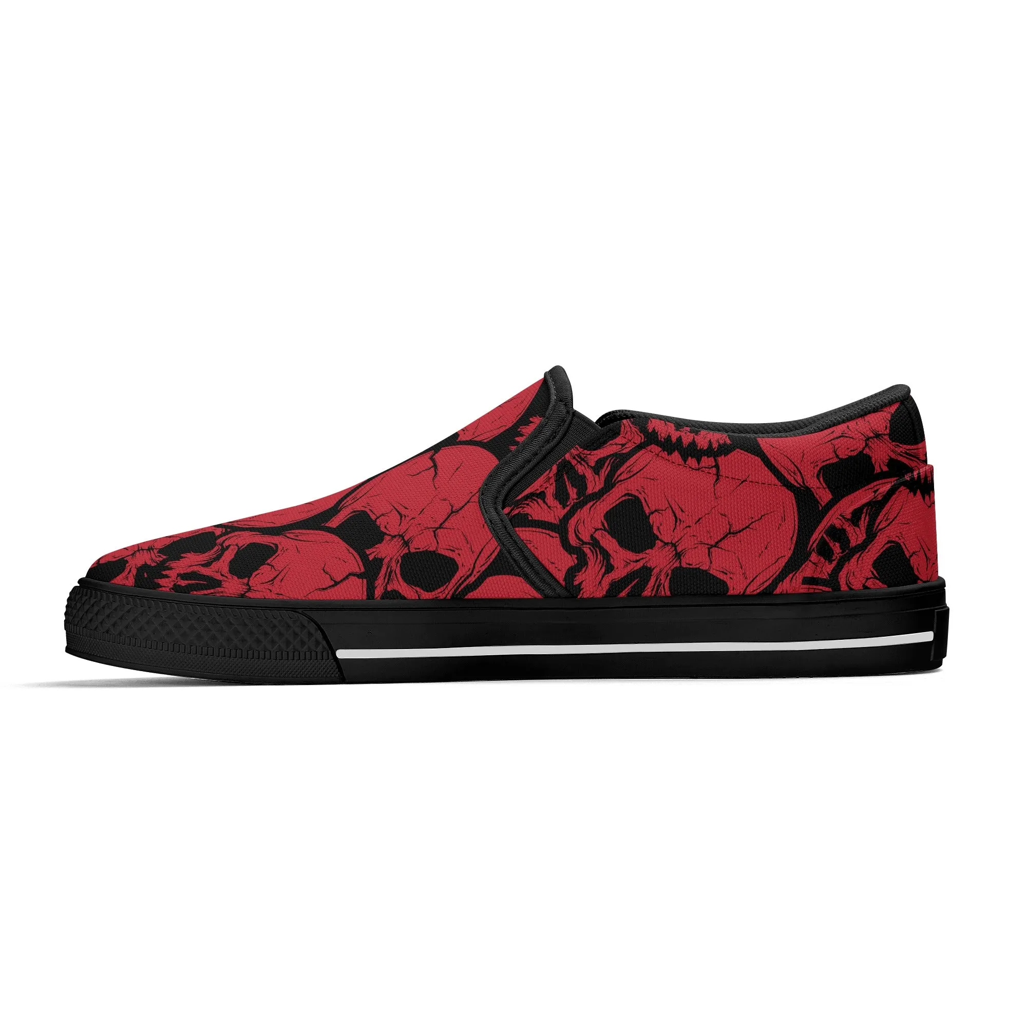 Gothic Red Skull Design Slip On Shoes