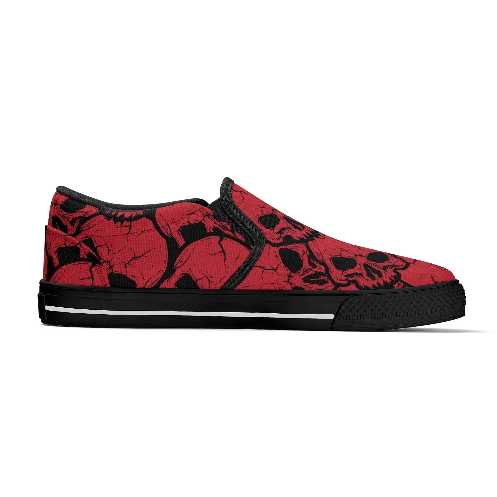 Gothic Red Skull Design Slip On Shoes