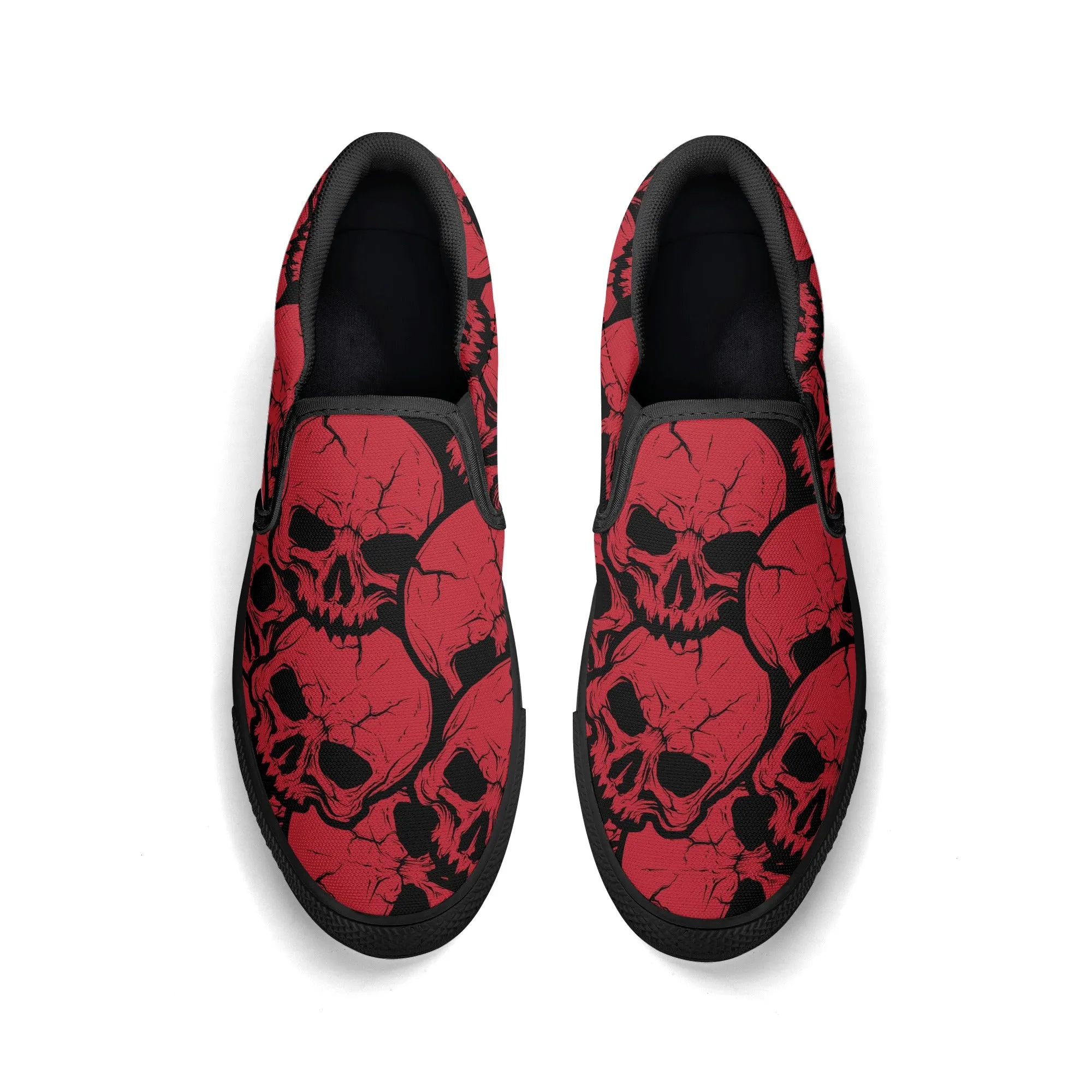 Gothic Red Skull Design Slip On Shoes