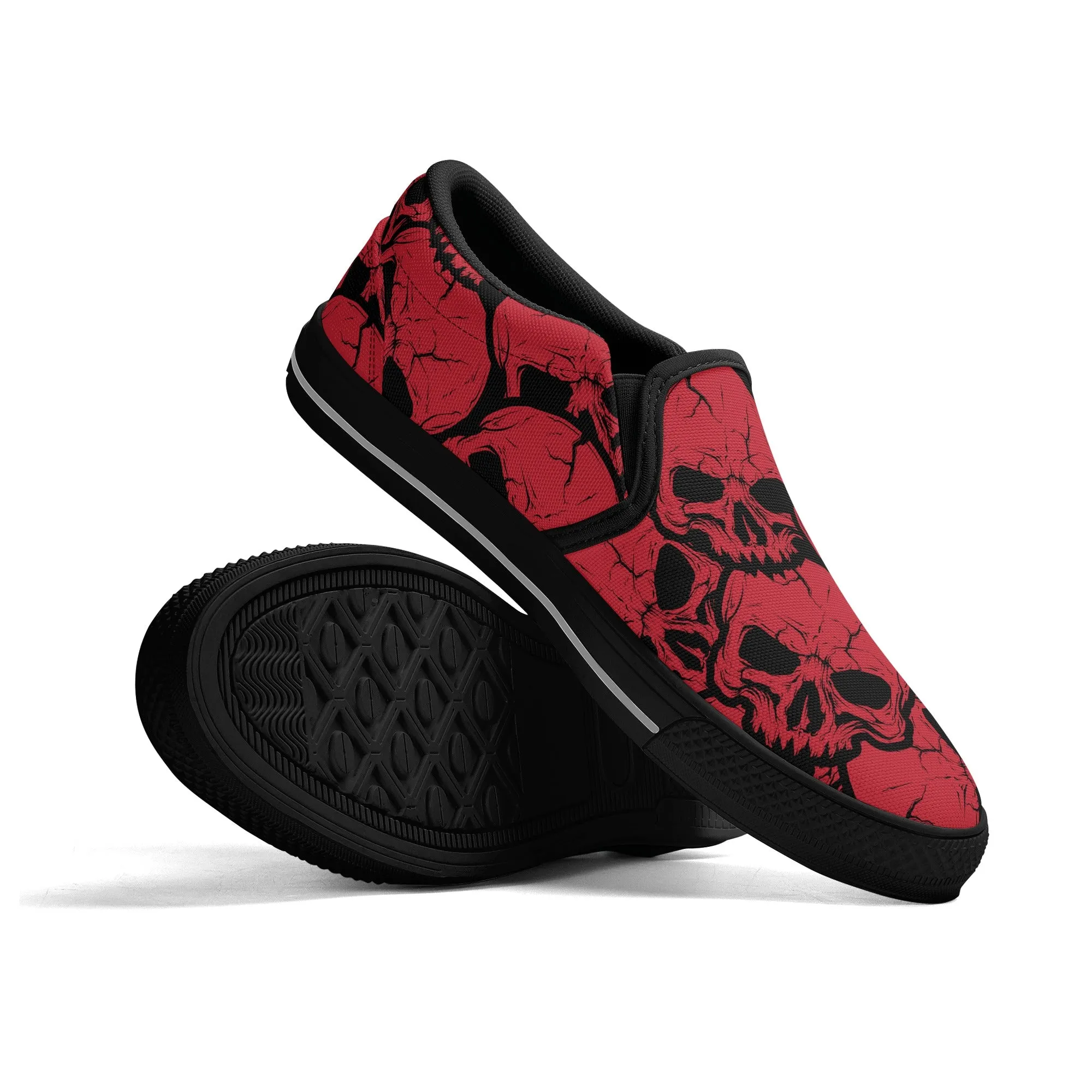 Gothic Red Skull Design Slip On Shoes