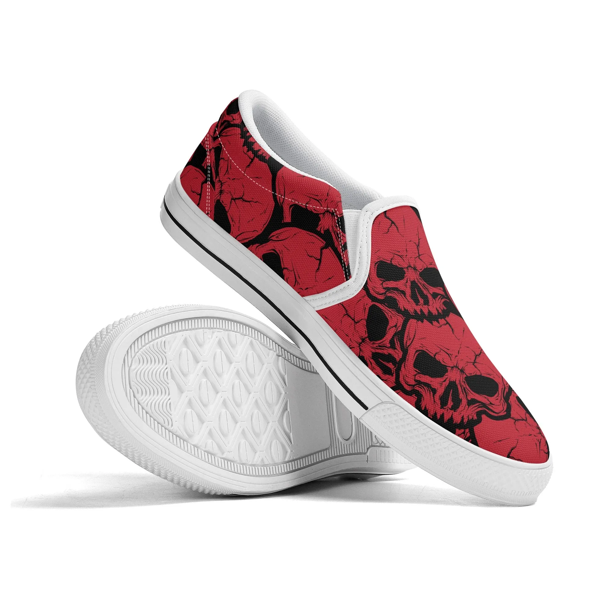 Gothic Red Skull Design Slip On Shoes