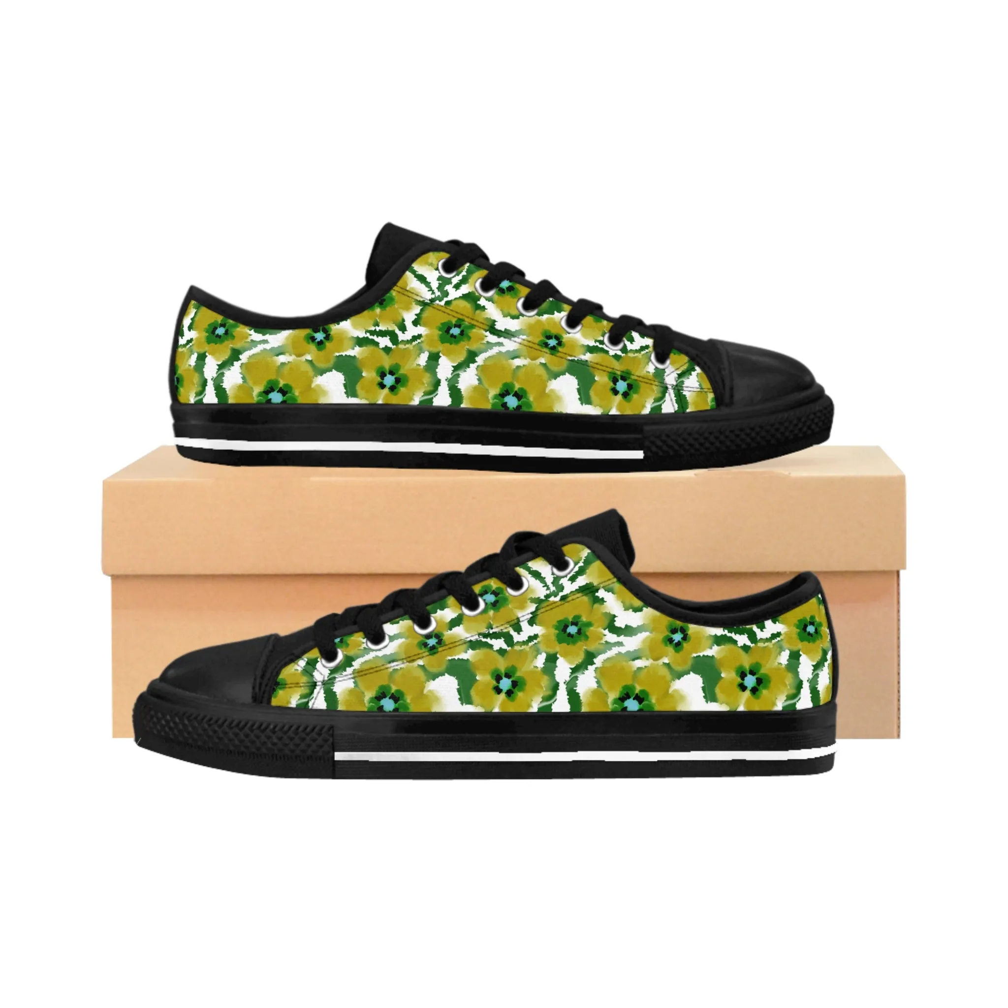 Green and Yellow Flowers Women's Sneakers