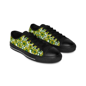 Green and Yellow Flowers Women's Sneakers