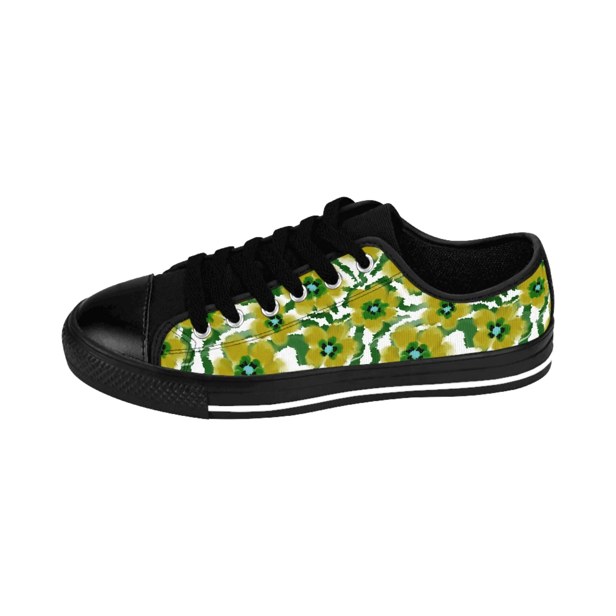 Green and Yellow Flowers Women's Sneakers