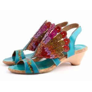 Hand made peacock tail with retro sandals