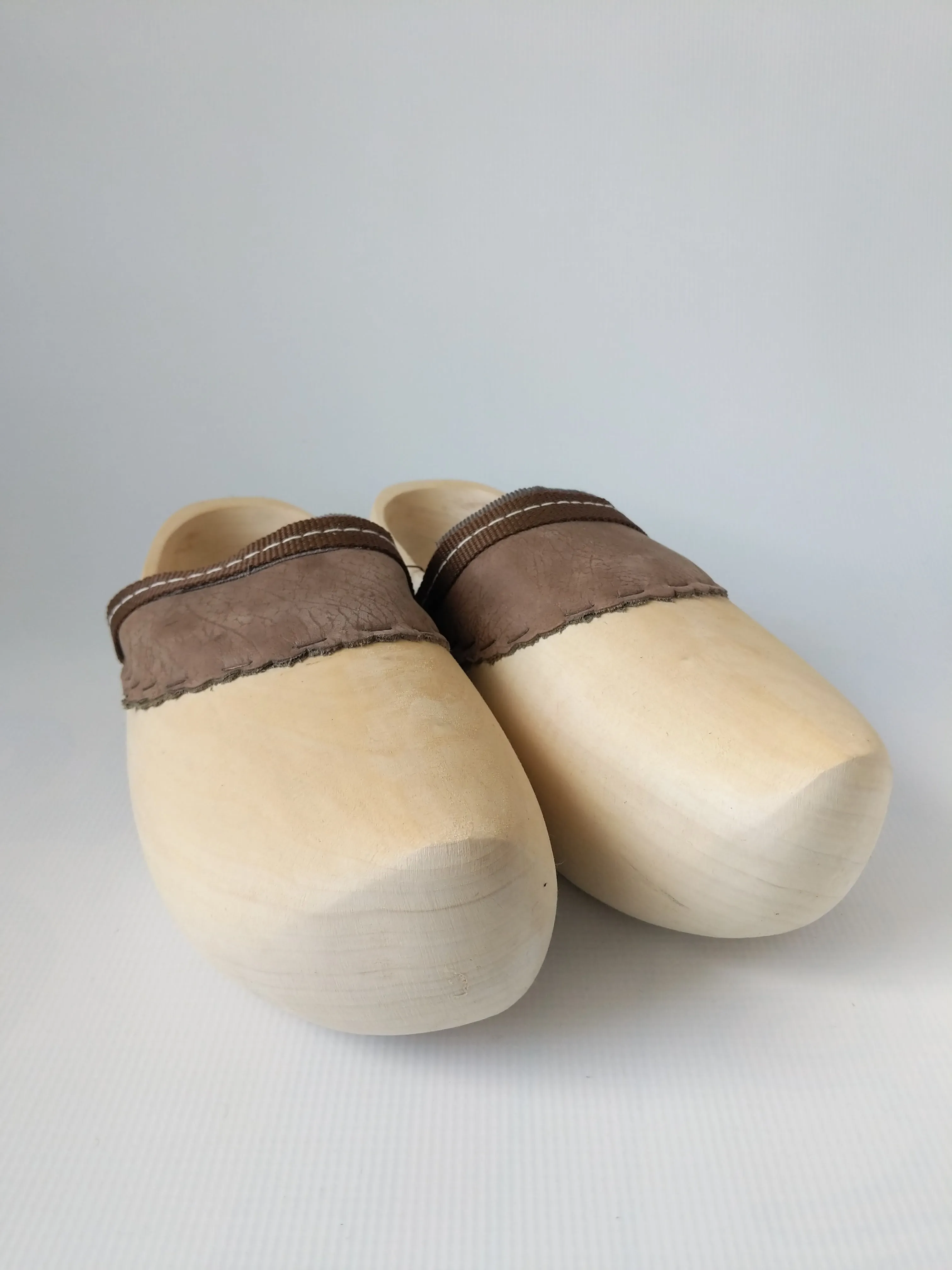 Hand Made Wooden Shoes CLOGS with leather front