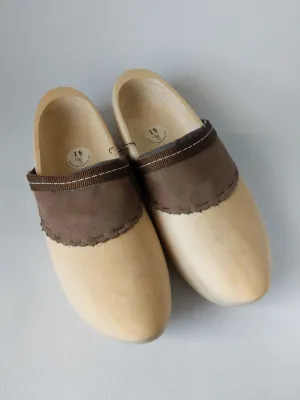 Hand Made Wooden Shoes CLOGS with leather front