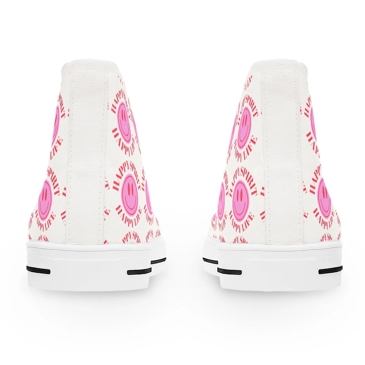 Happy Spirit Happy Life Pink Smile High Top Sneakers, Smile Canvas Shoes for Women, Vsco Girl Shoes, Tumblr Shoes, Pink & Red Smile