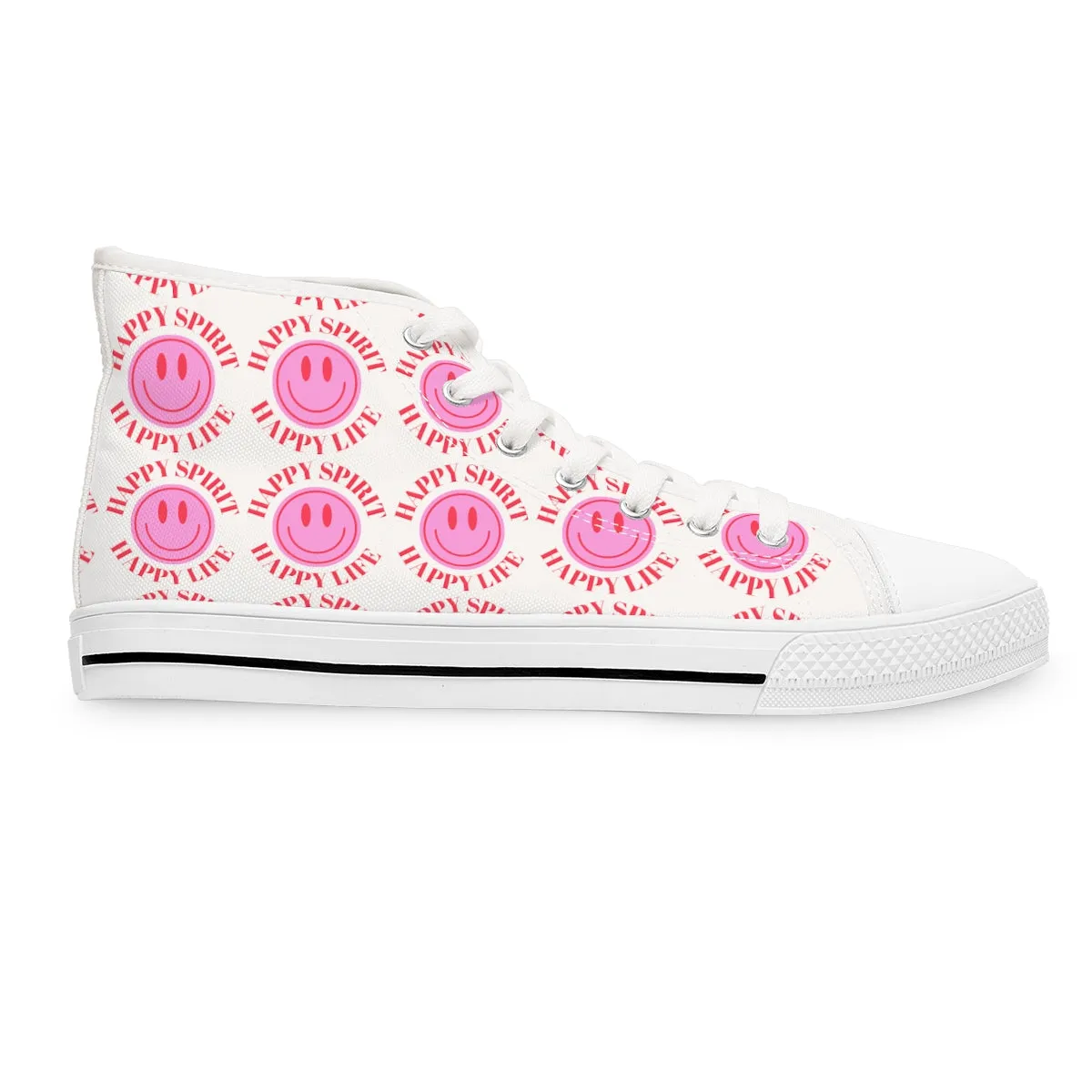 Happy Spirit Happy Life Pink Smile High Top Sneakers, Smile Canvas Shoes for Women, Vsco Girl Shoes, Tumblr Shoes, Pink & Red Smile
