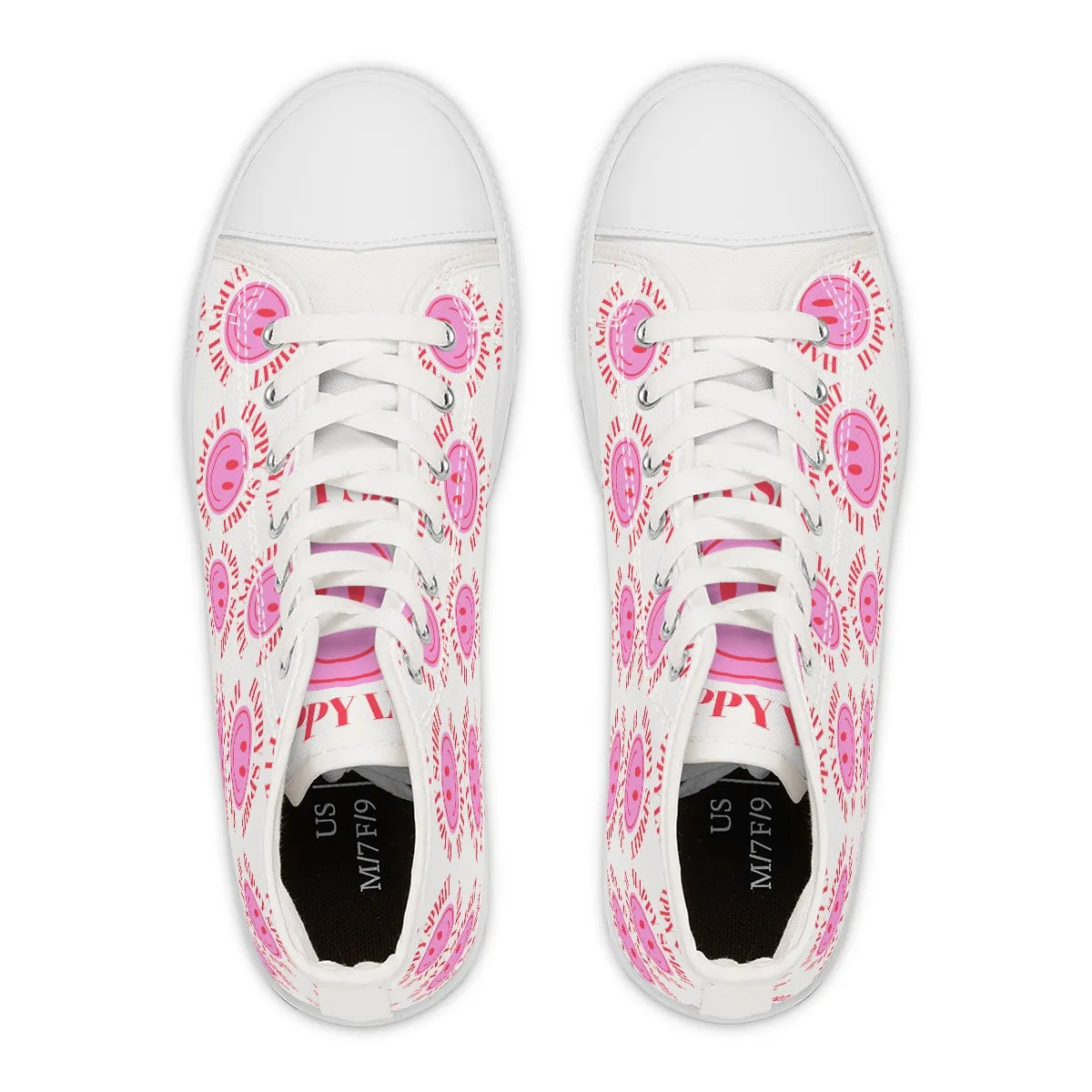 Happy Spirit Happy Life Pink Smile High Top Sneakers, Smile Canvas Shoes for Women, Vsco Girl Shoes, Tumblr Shoes, Pink & Red Smile