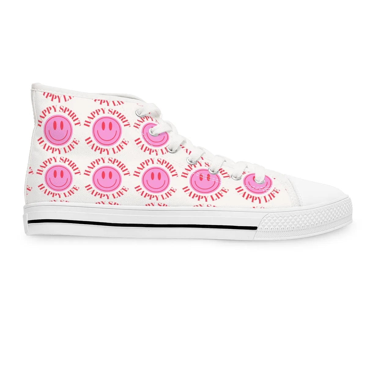 Happy Spirit Happy Life Pink Smile High Top Sneakers, Smile Canvas Shoes for Women, Vsco Girl Shoes, Tumblr Shoes, Pink & Red Smile