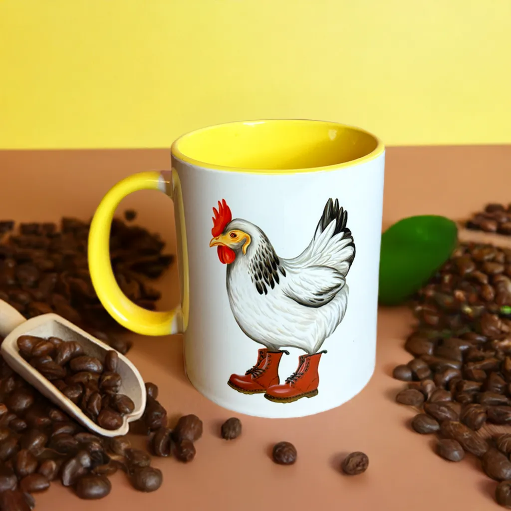 Hen wearing Docs Mug