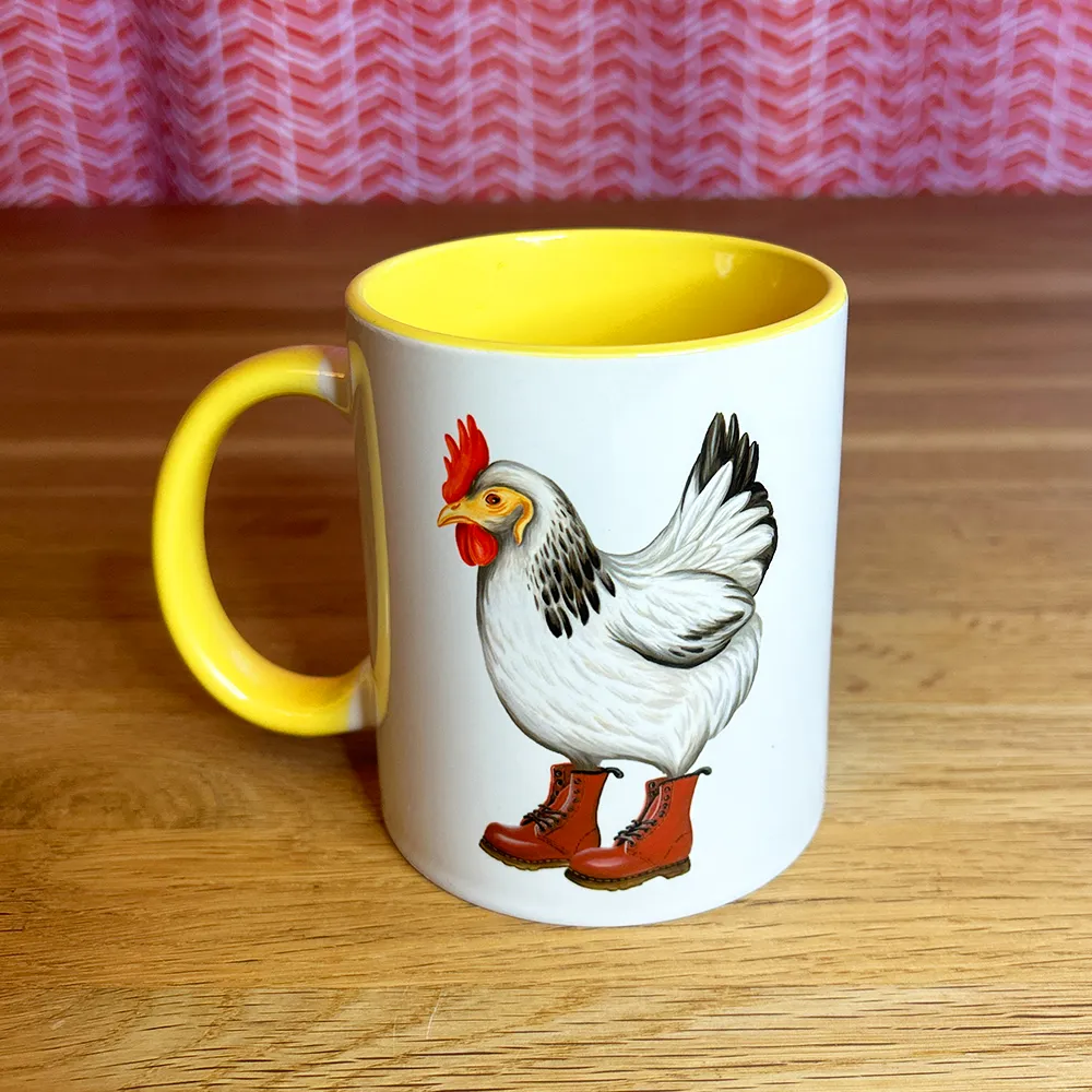Hen wearing Docs Mug