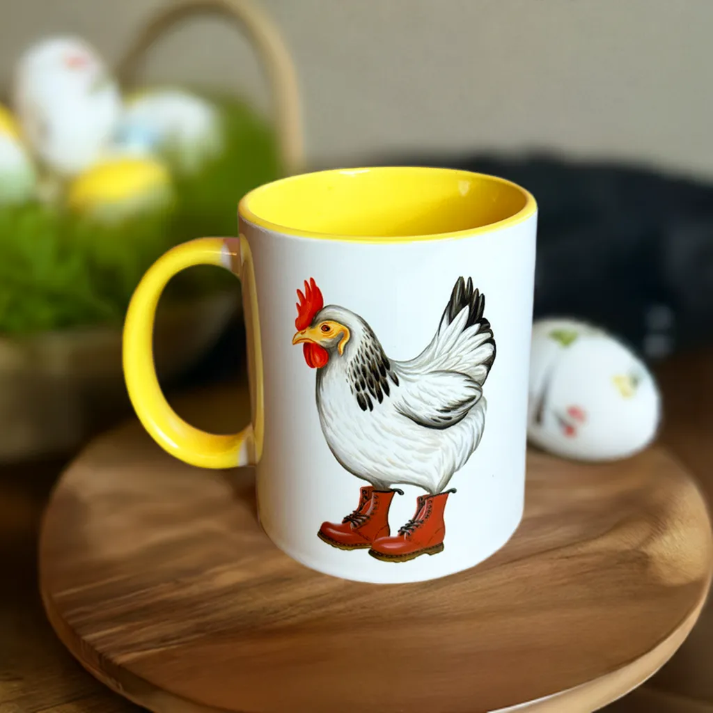 Hen wearing Docs Mug