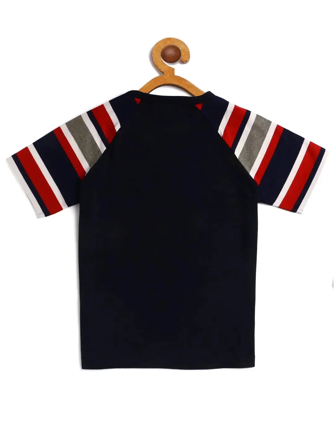Kids Black Colourblocked Round Neck Cotton T-shirt