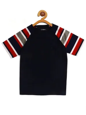 Kids Black Colourblocked Round Neck Cotton T-shirt