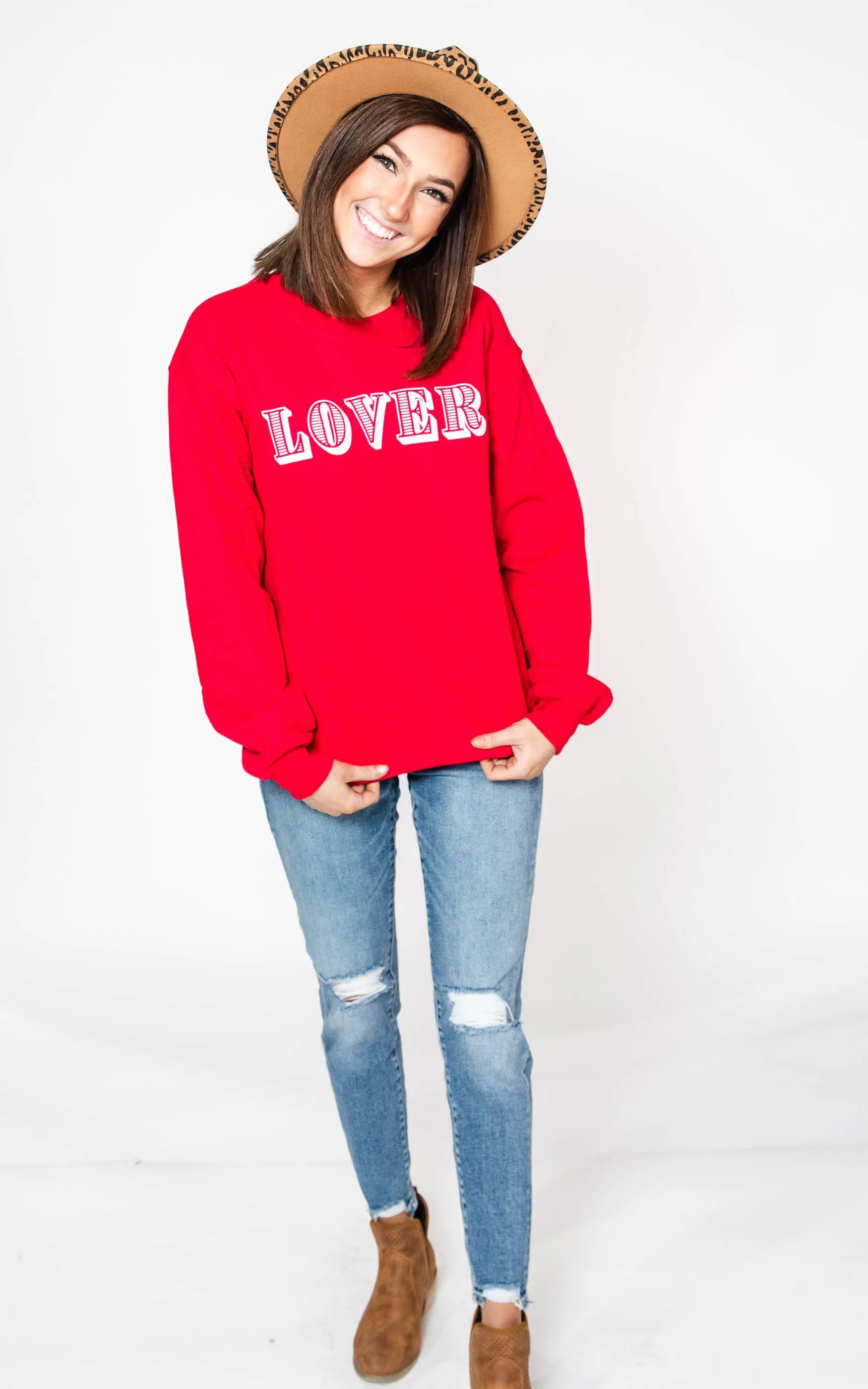 Lover Crewneck Sweatshirt - Red** - Final Sale