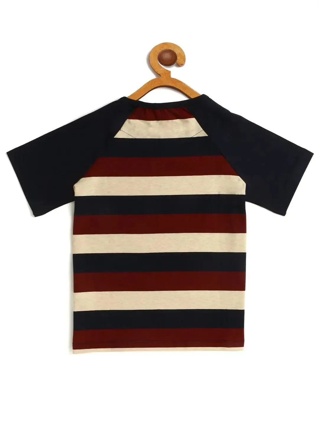 Maroon and Blue Striped Half Sleeve T-shirt