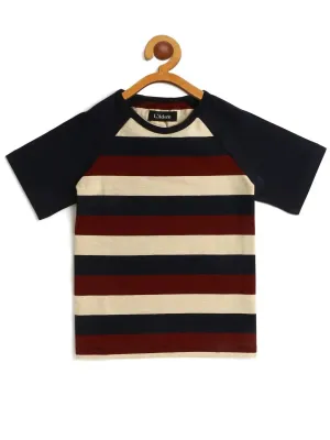 Maroon and Blue Striped Half Sleeve T-shirt