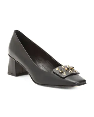 NAPOLEONI Made In Italy Leather Studded Square Toe Heels