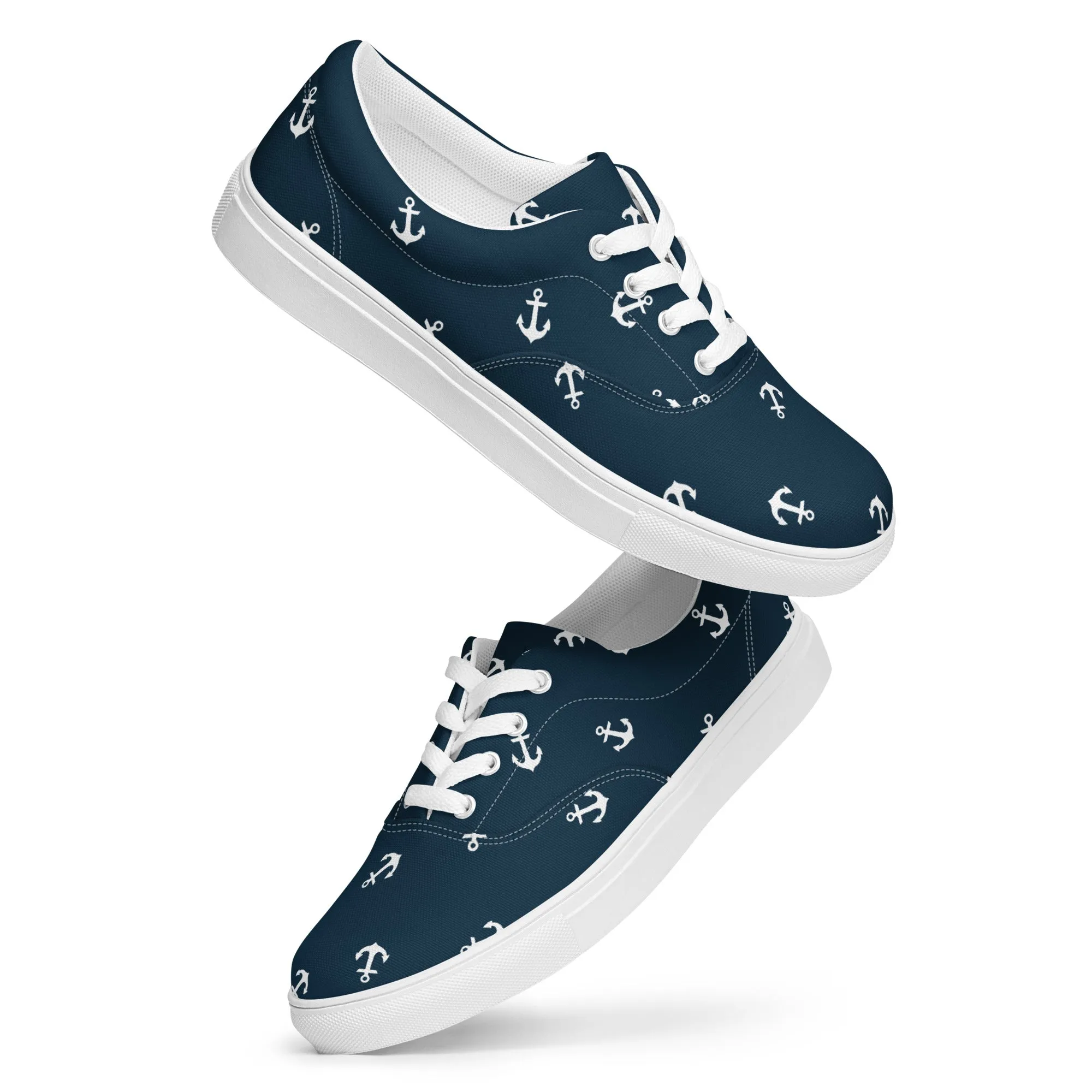 Nautical Anchor Design Women’s lace-up canvas shoes, Nautical Blue Sneakers