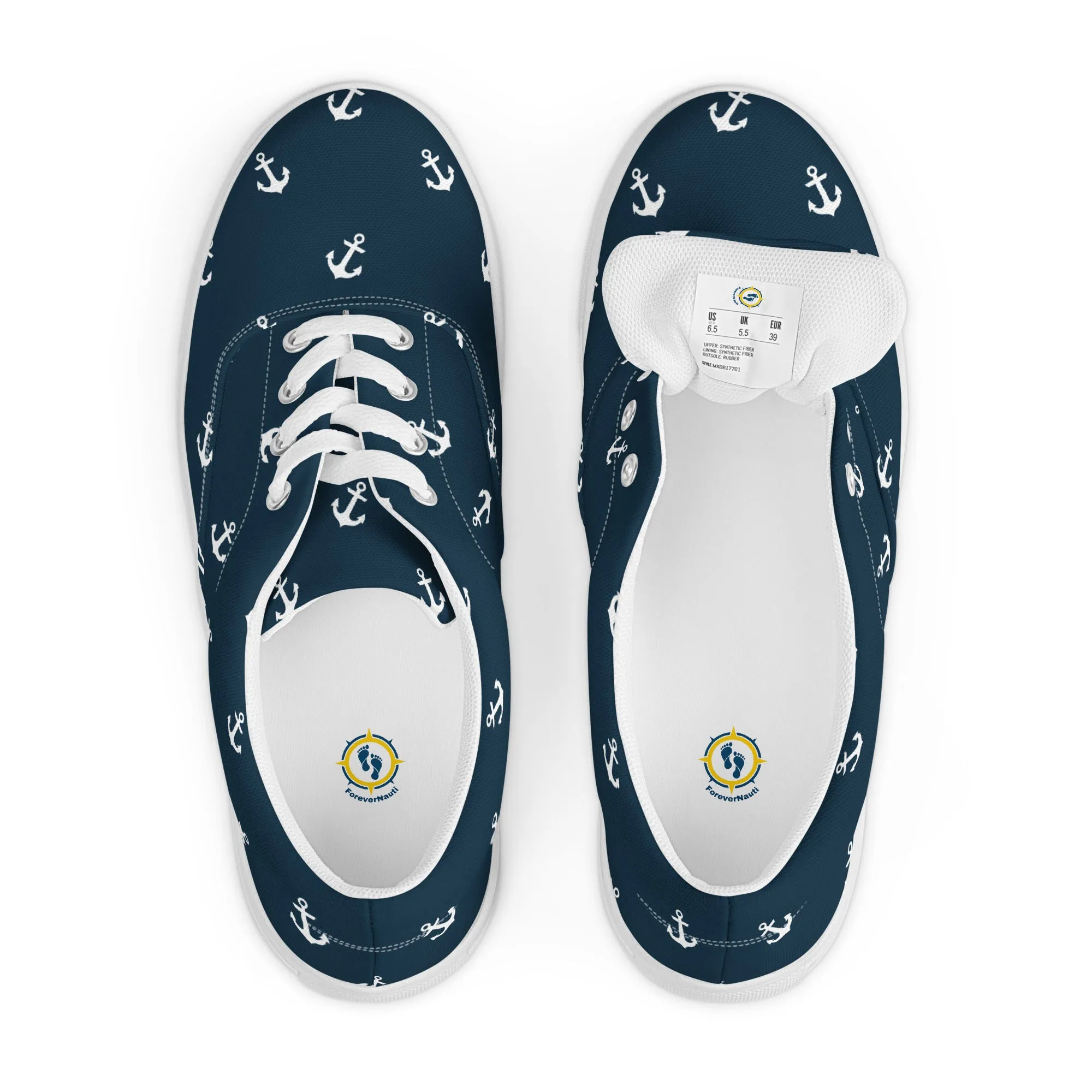 Nautical Anchor Design Women’s lace-up canvas shoes, Nautical Blue Sneakers