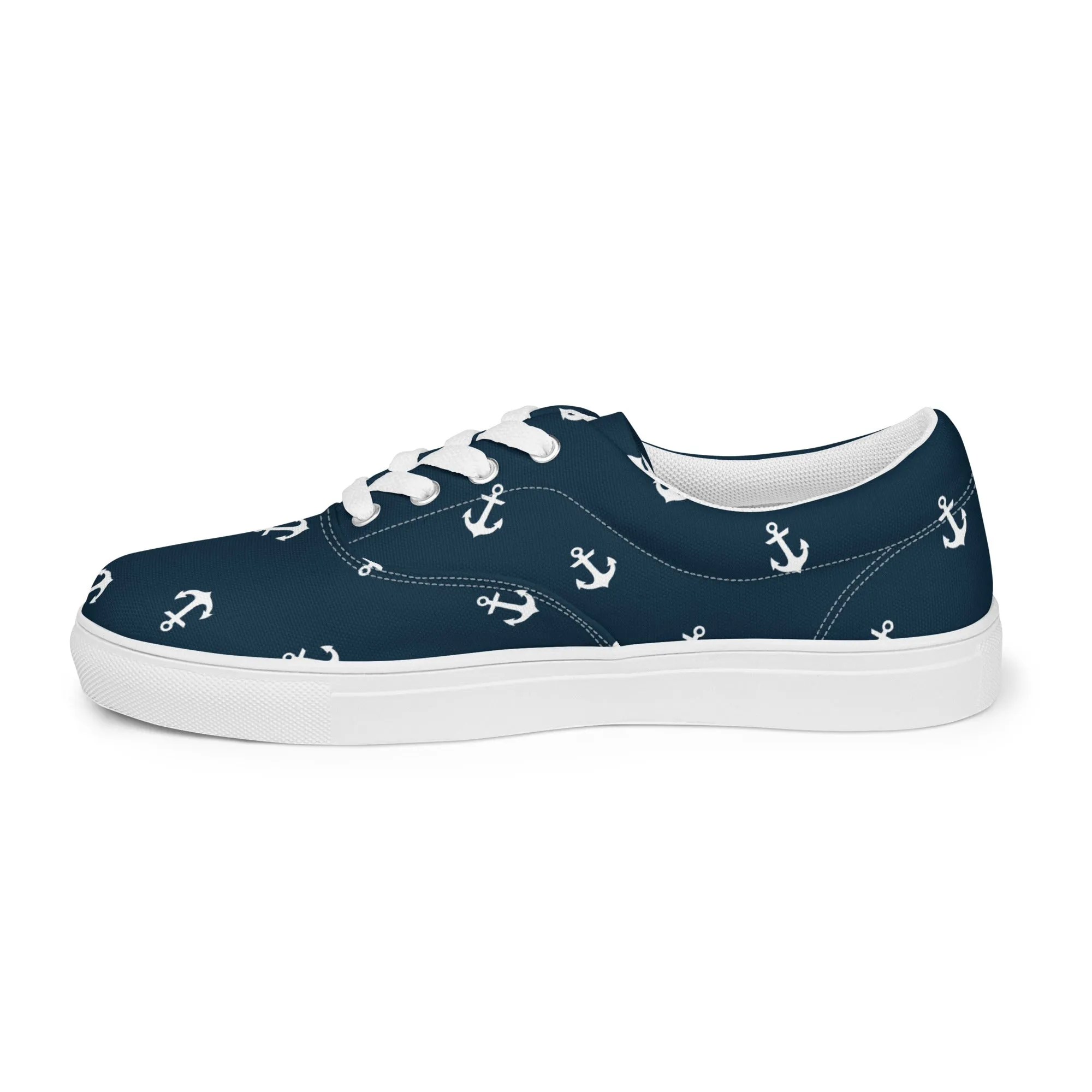 Nautical Anchor Design Women’s lace-up canvas shoes, Nautical Blue Sneakers