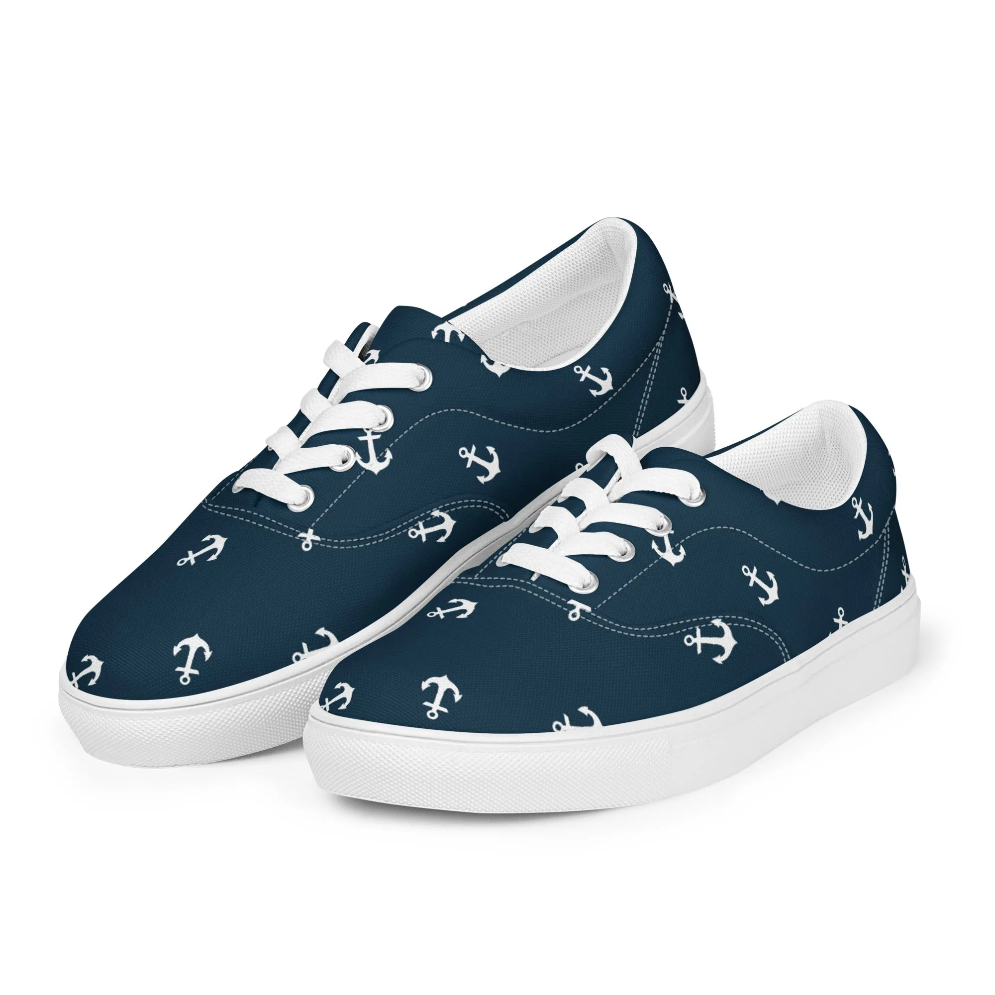 Nautical Anchor Design Women’s lace-up canvas shoes, Nautical Blue Sneakers