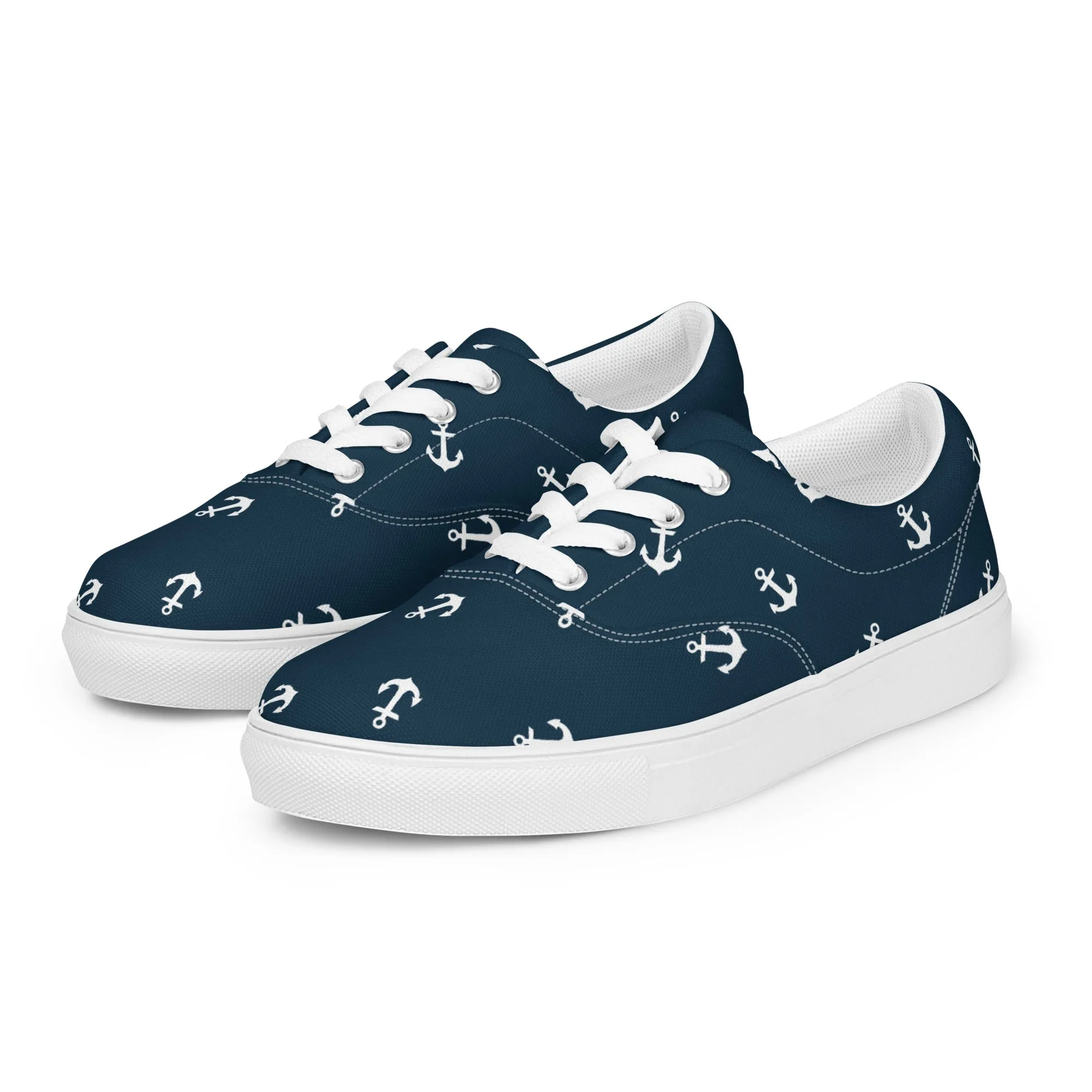 Nautical Anchor Design Women’s lace-up canvas shoes, Nautical Blue Sneakers